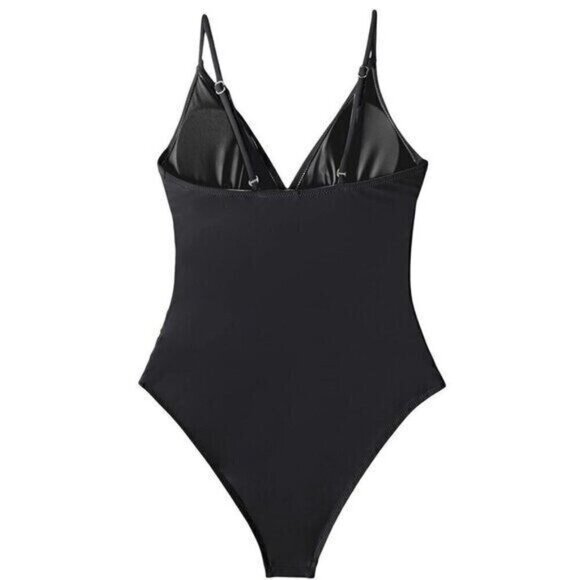 Cupshe Women Black 1 Piece Swimsuit Size XS Black V-Neck Ruched Adjustable Strap - Picture 5 of 9